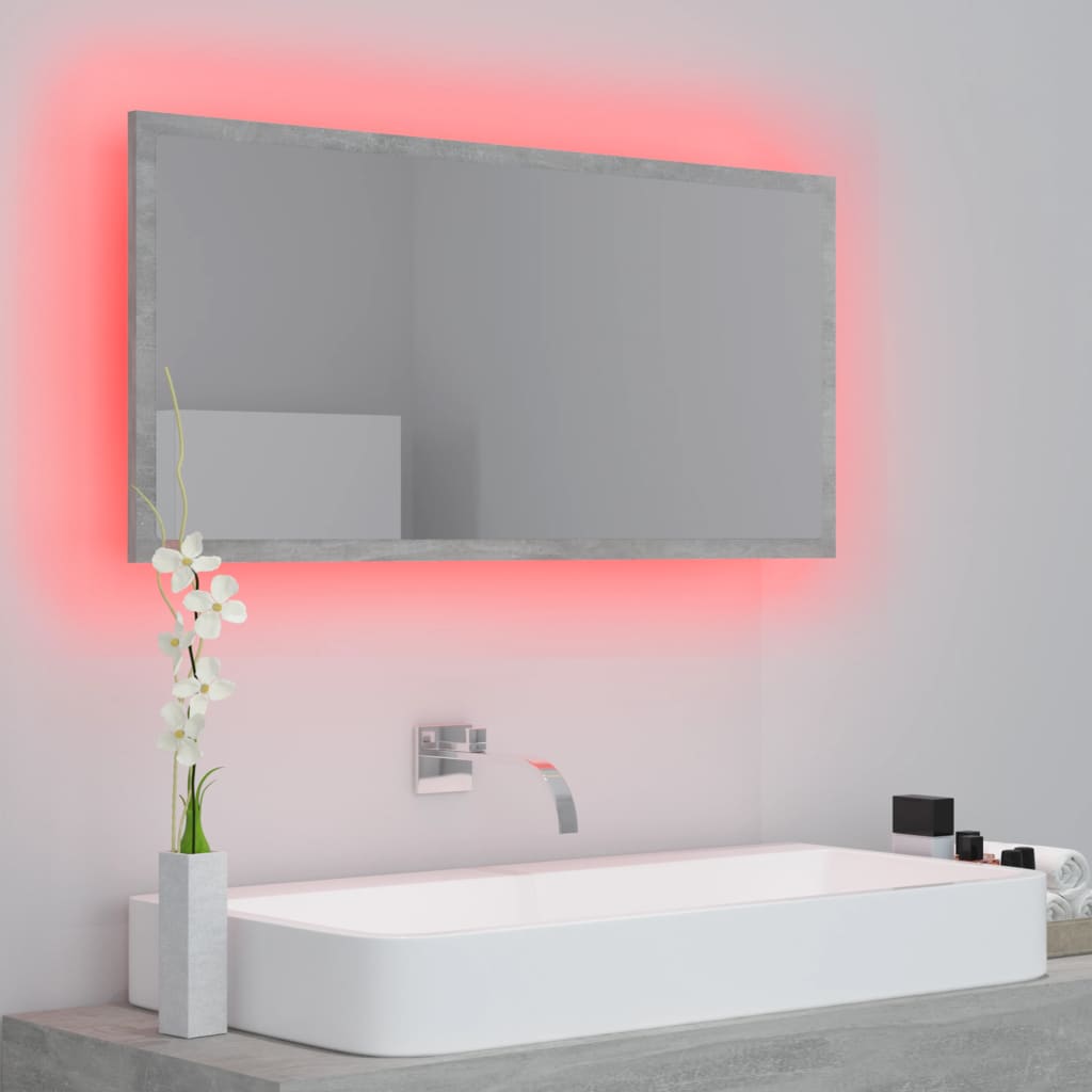 vidaXL Lustro łazienkowe LED, szarość betonu, 90x8,5x37 cm, akryl