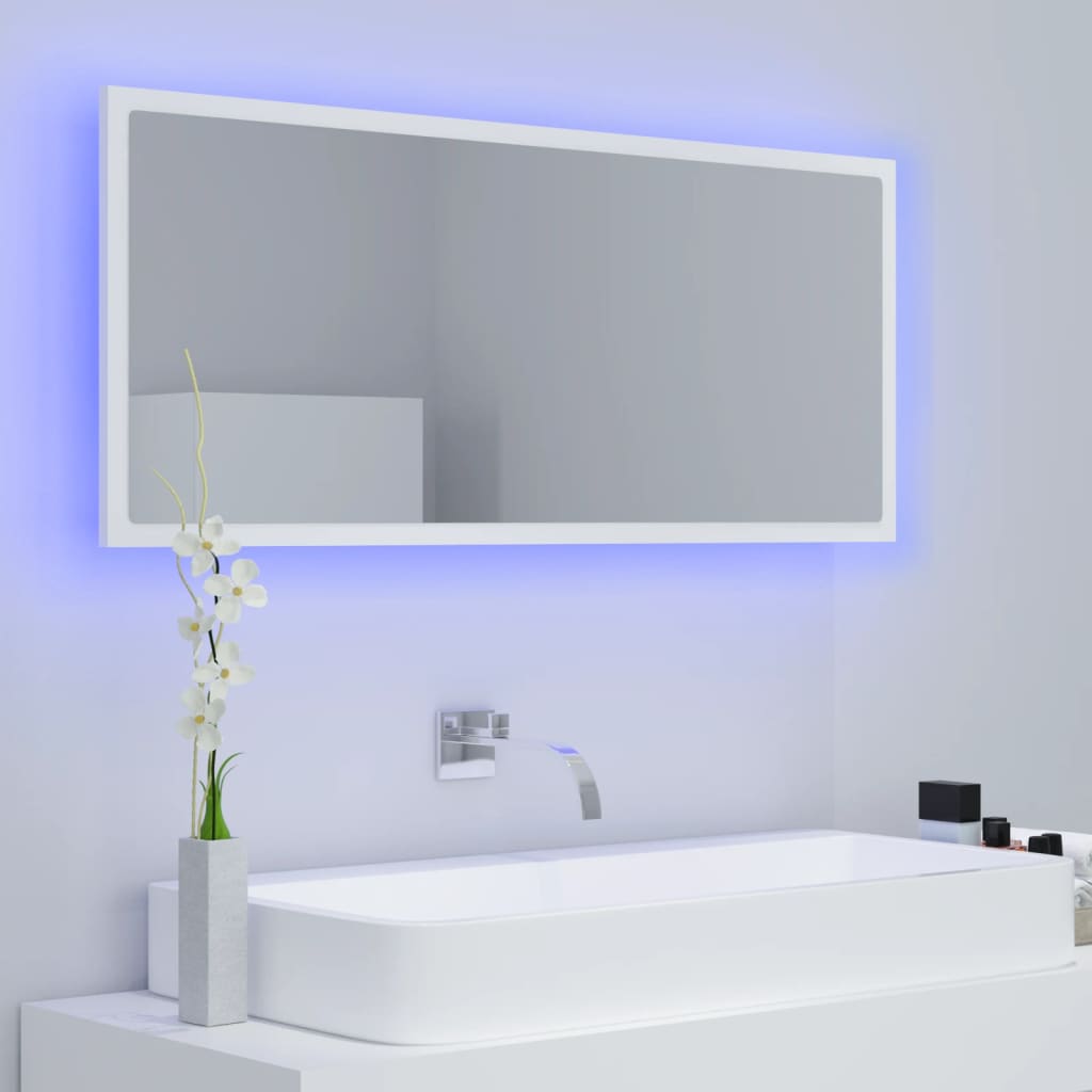 vidaXL Lustro łazienkowe z LED, białe, 100x8,5x37 cm, akryl