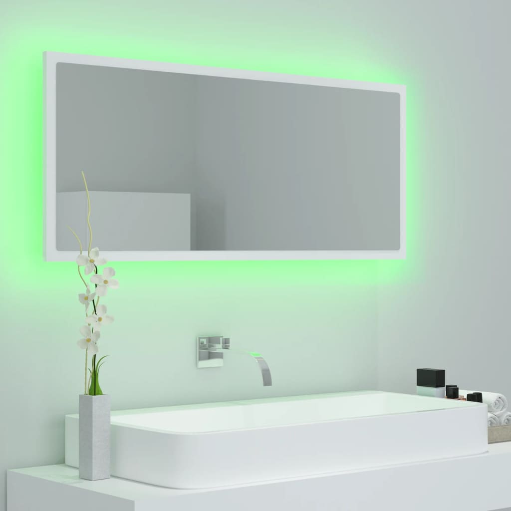 vidaXL Lustro łazienkowe z LED, białe, 100x8,5x37 cm, akryl