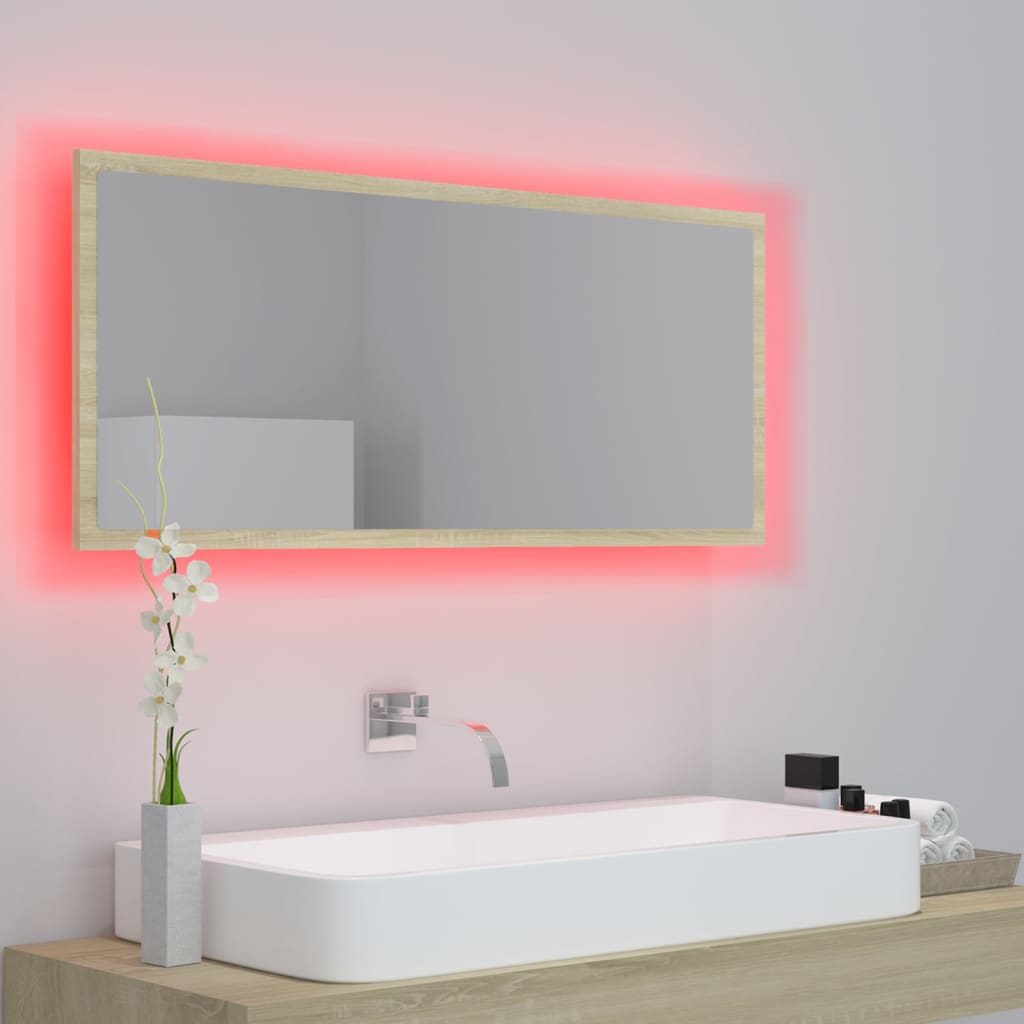vidaXL Lustro łazienkowe LED, kolor dąb sonoma, 100x8,5x37 cm, akryl