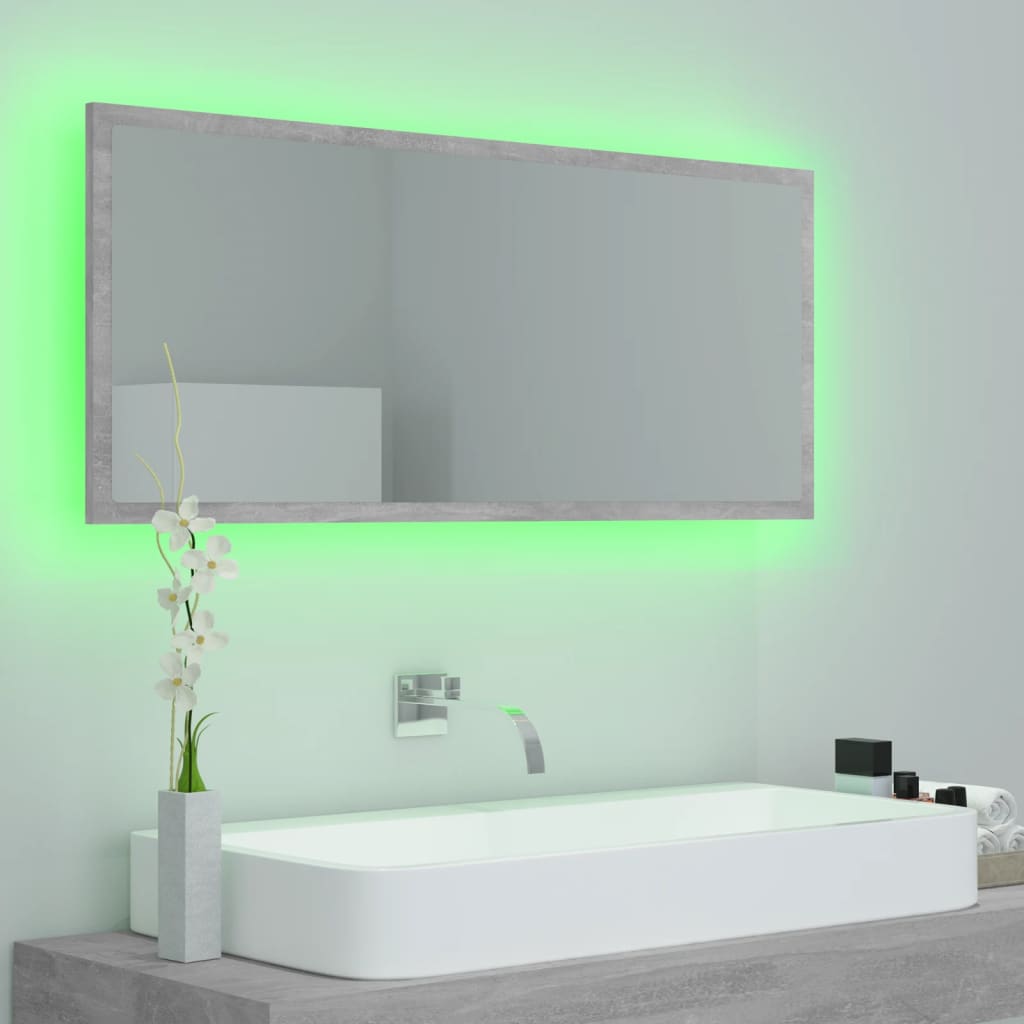 vidaXL Lustro łazienkowe LED, szarość betonu, 100x8,5x37 cm, akryl