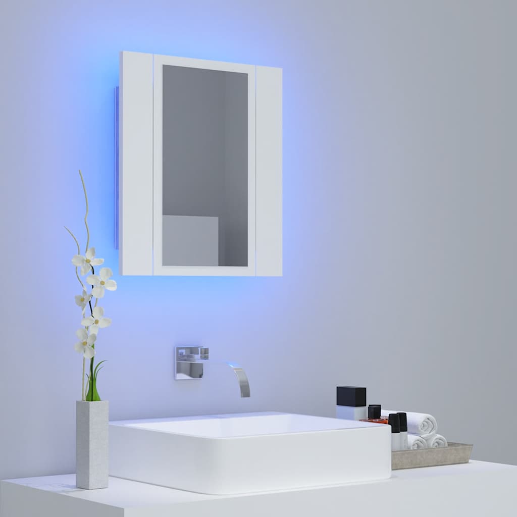 vidaXL Szafka łazienkowa z lustrem i LED, biała, 40x12x45 cm, akryl