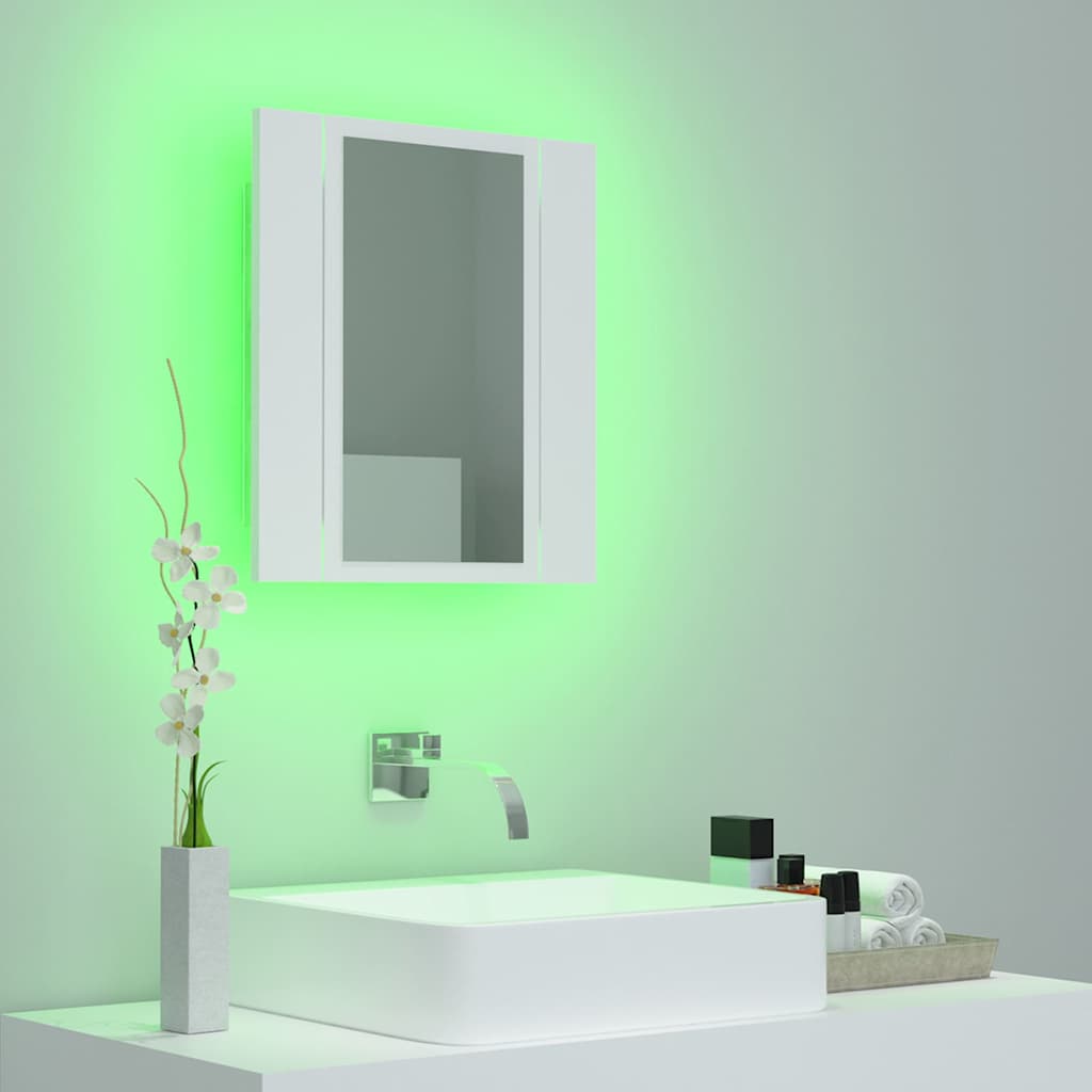 vidaXL Szafka łazienkowa z lustrem i LED, biała, 40x12x45 cm, akryl