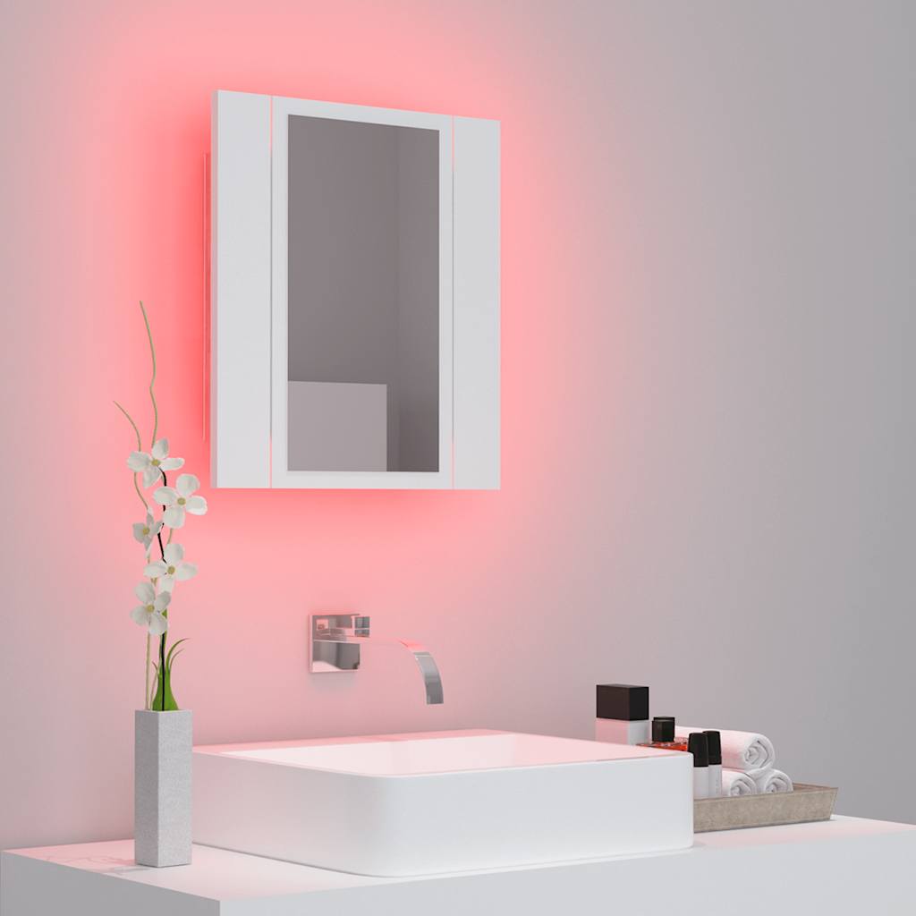 vidaXL Szafka łazienkowa z lustrem i LED, biała, 40x12x45 cm, akryl