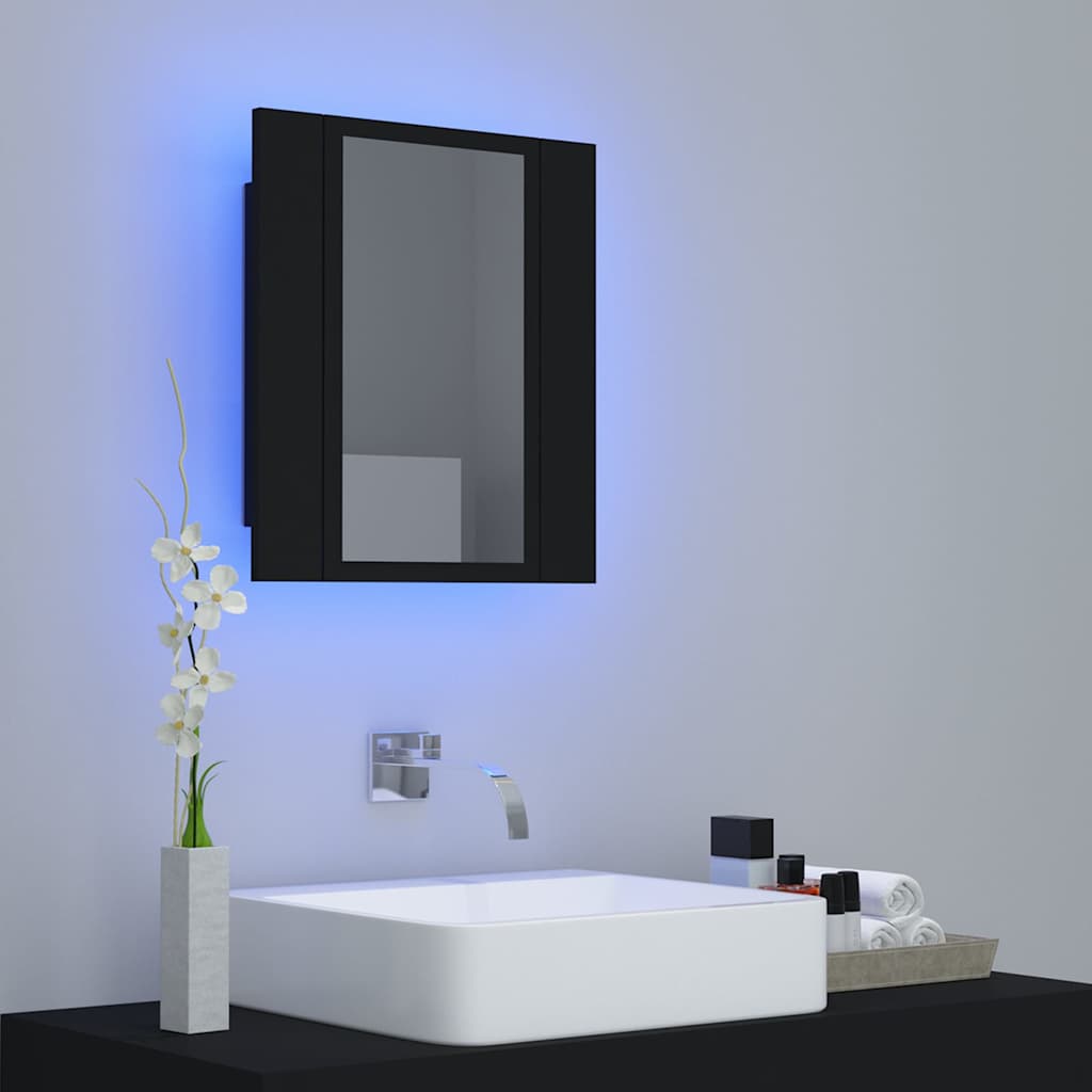 vidaXL Szafka łazienkowa z lustrem i LED, czarna, 40x12x45 cm, akryl