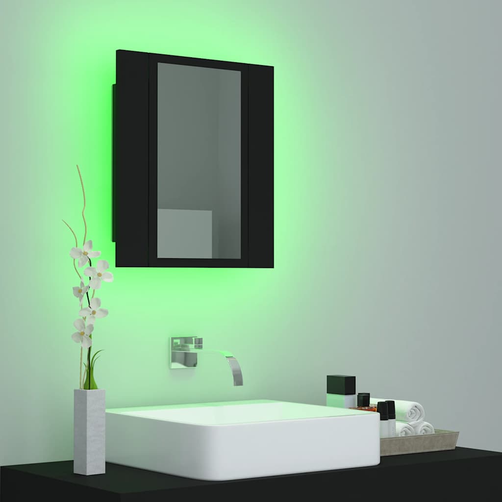 vidaXL Szafka łazienkowa z lustrem i LED, czarna, 40x12x45 cm, akryl
