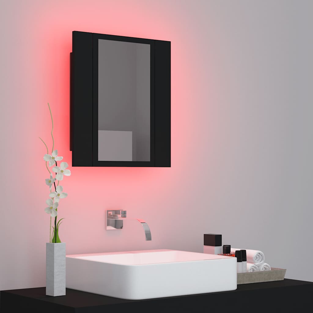 vidaXL Szafka łazienkowa z lustrem i LED, czarna, 40x12x45 cm, akryl