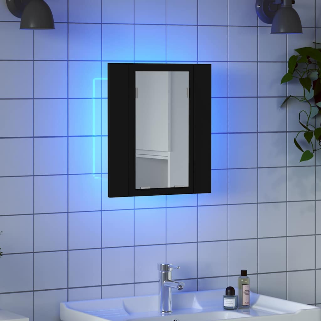 vidaXL Szafka łazienkowa z lustrem i LED, czarna, 40x12x45 cm, akryl