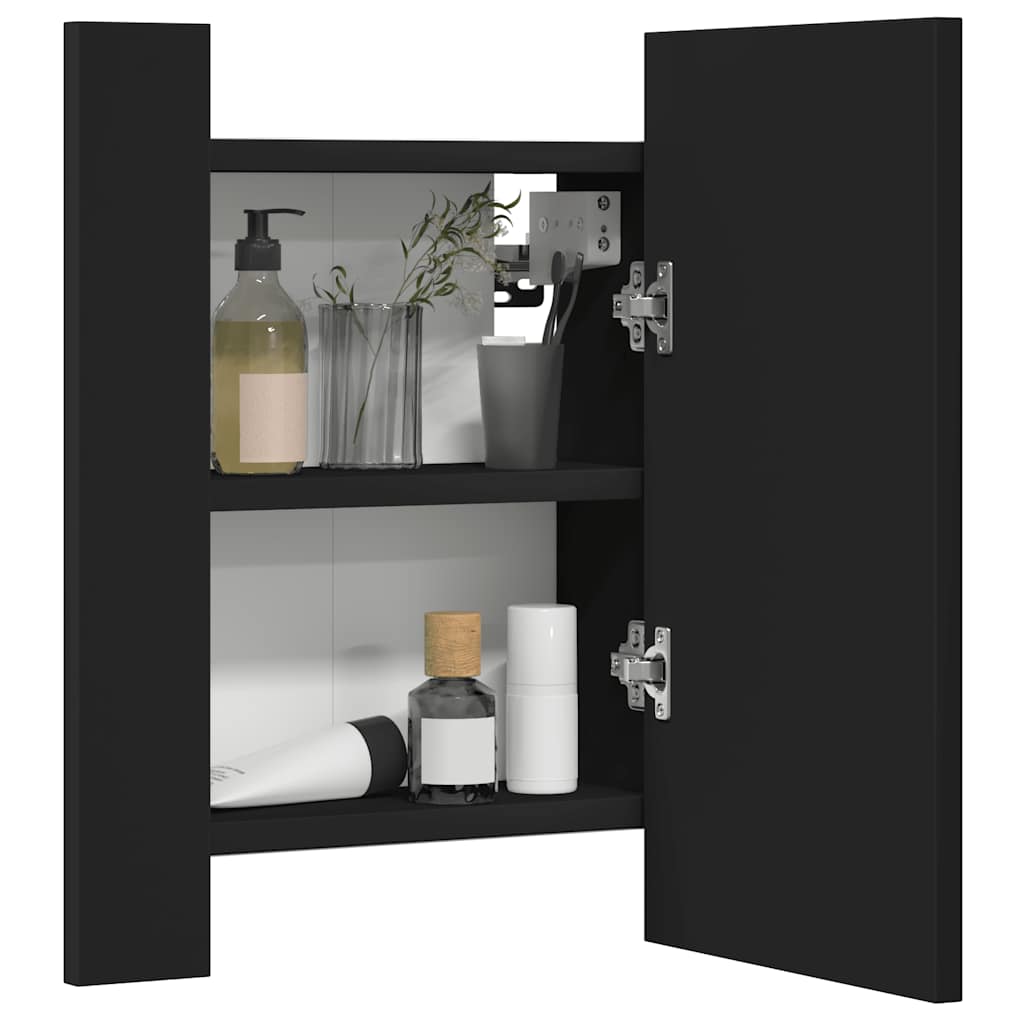 vidaXL Szafka łazienkowa z lustrem i LED, czarna, 40x12x45 cm, akryl
