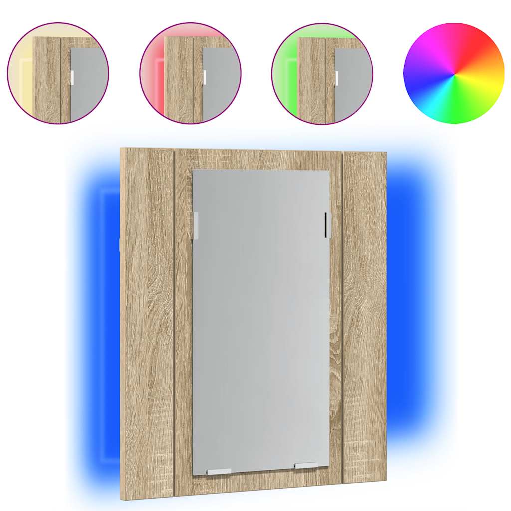 vidaXL Szafka łazienkowa z lustrem i LED, dąb sonoma, 40x12x45, akryl