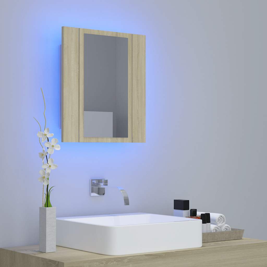 vidaXL Szafka łazienkowa z lustrem i LED, dąb sonoma, 40x12x45, akryl