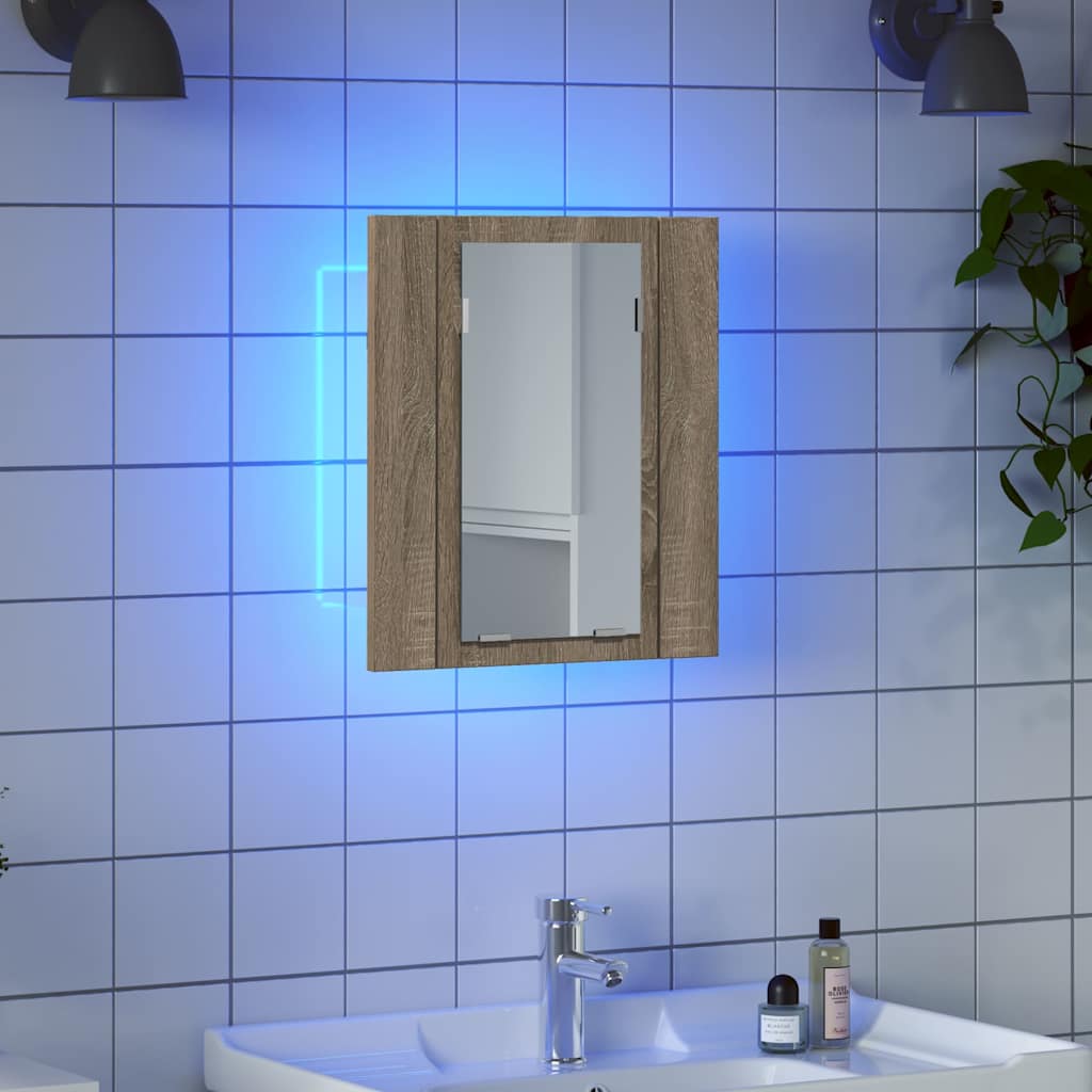 vidaXL Szafka łazienkowa z lustrem i LED, dąb sonoma, 40x12x45, akryl