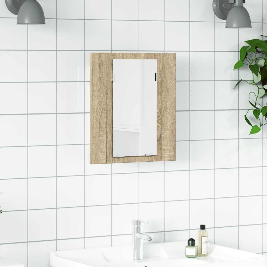 vidaXL Szafka łazienkowa z lustrem i LED, dąb sonoma, 40x12x45, akryl