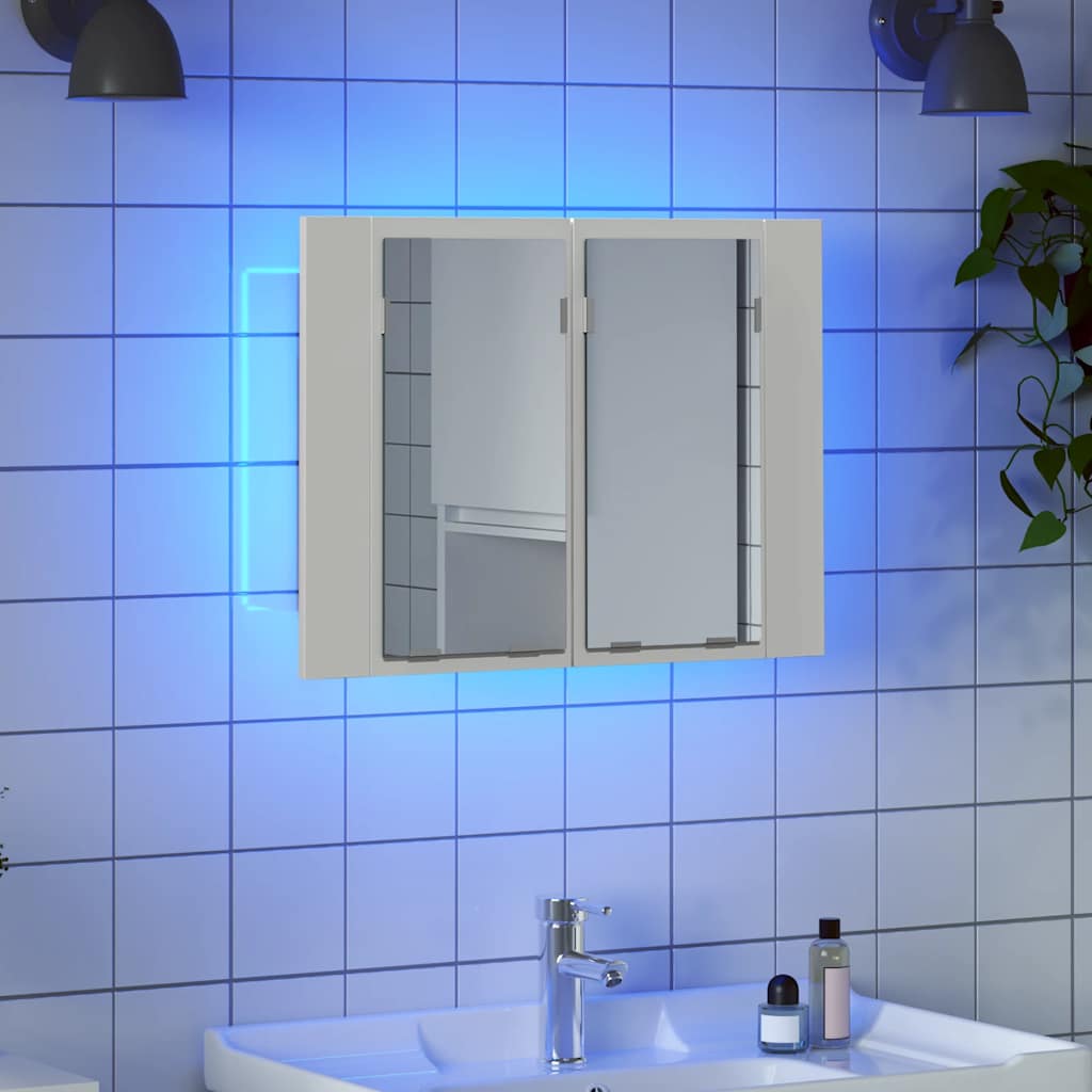 vidaXL Szafka łazienkowa z lustrem i LED, biała, 60x12x45 cm, akryl
