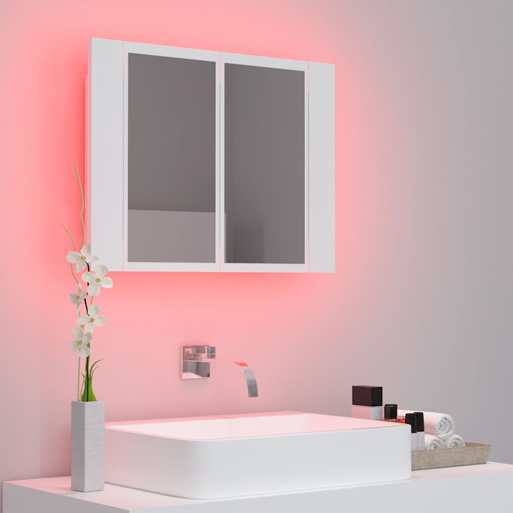vidaXL Szafka łazienkowa z lustrem i LED, biała, 60x12x45 cm, akryl