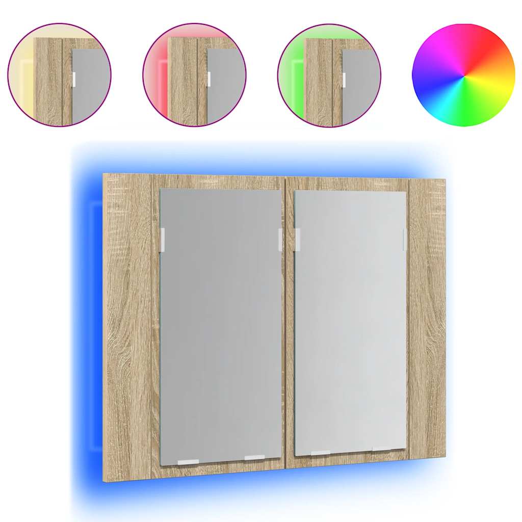 vidaXL Szafka łazienkowa z lustrem i LED, dąb sonoma, 60x12x45, akryl