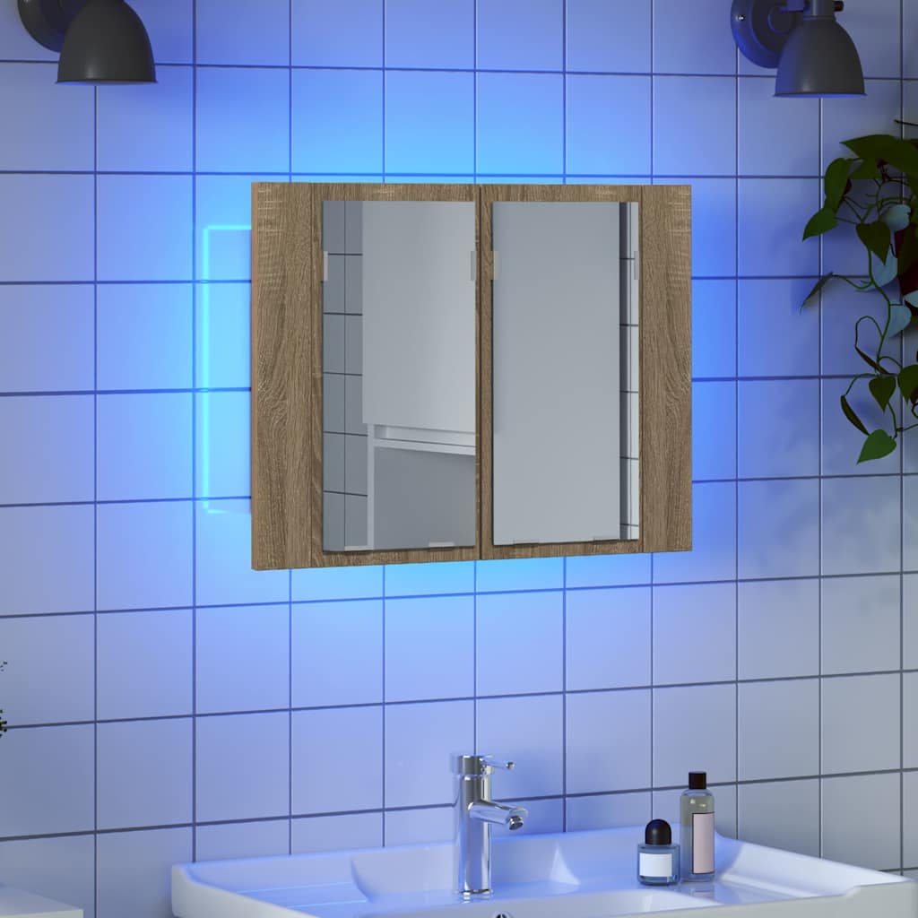 vidaXL Szafka łazienkowa z lustrem i LED, dąb sonoma, 60x12x45, akryl