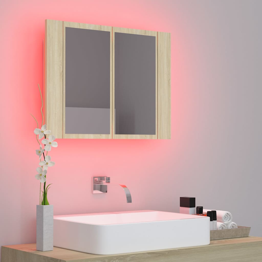 vidaXL Szafka łazienkowa z lustrem i LED, dąb sonoma, 60x12x45, akryl