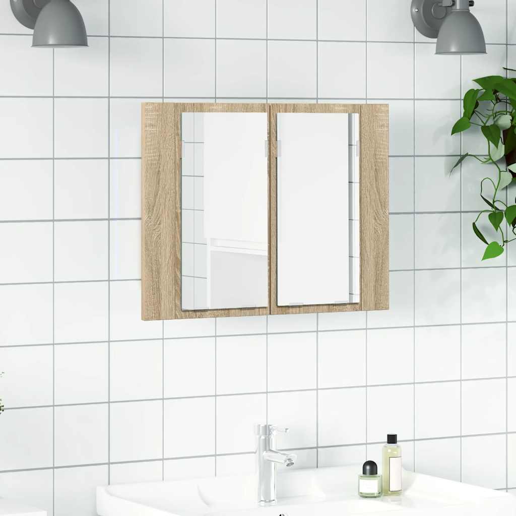 vidaXL Szafka łazienkowa z lustrem i LED, dąb sonoma, 60x12x45, akryl