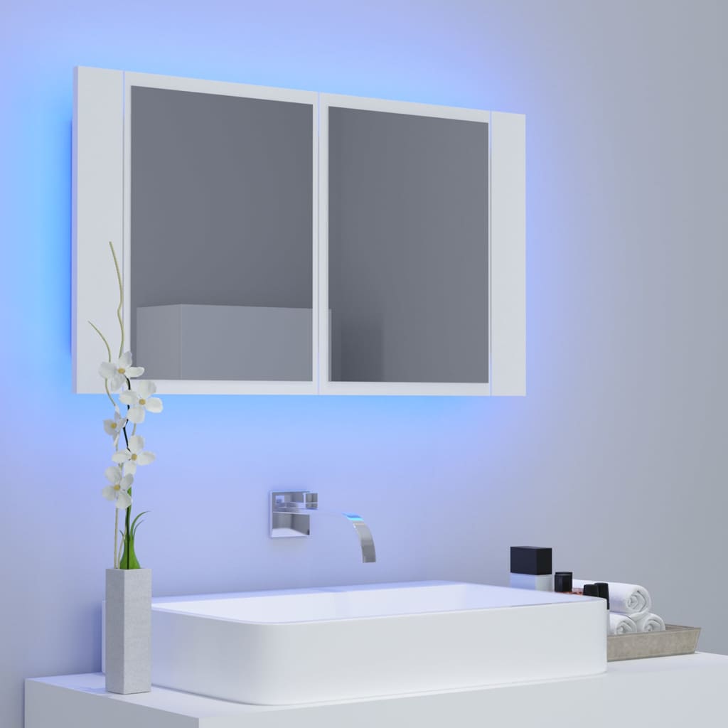 vidaXL Szafka łazienkowa z lustrem i LED, biała, 80x12x45 cm, akryl