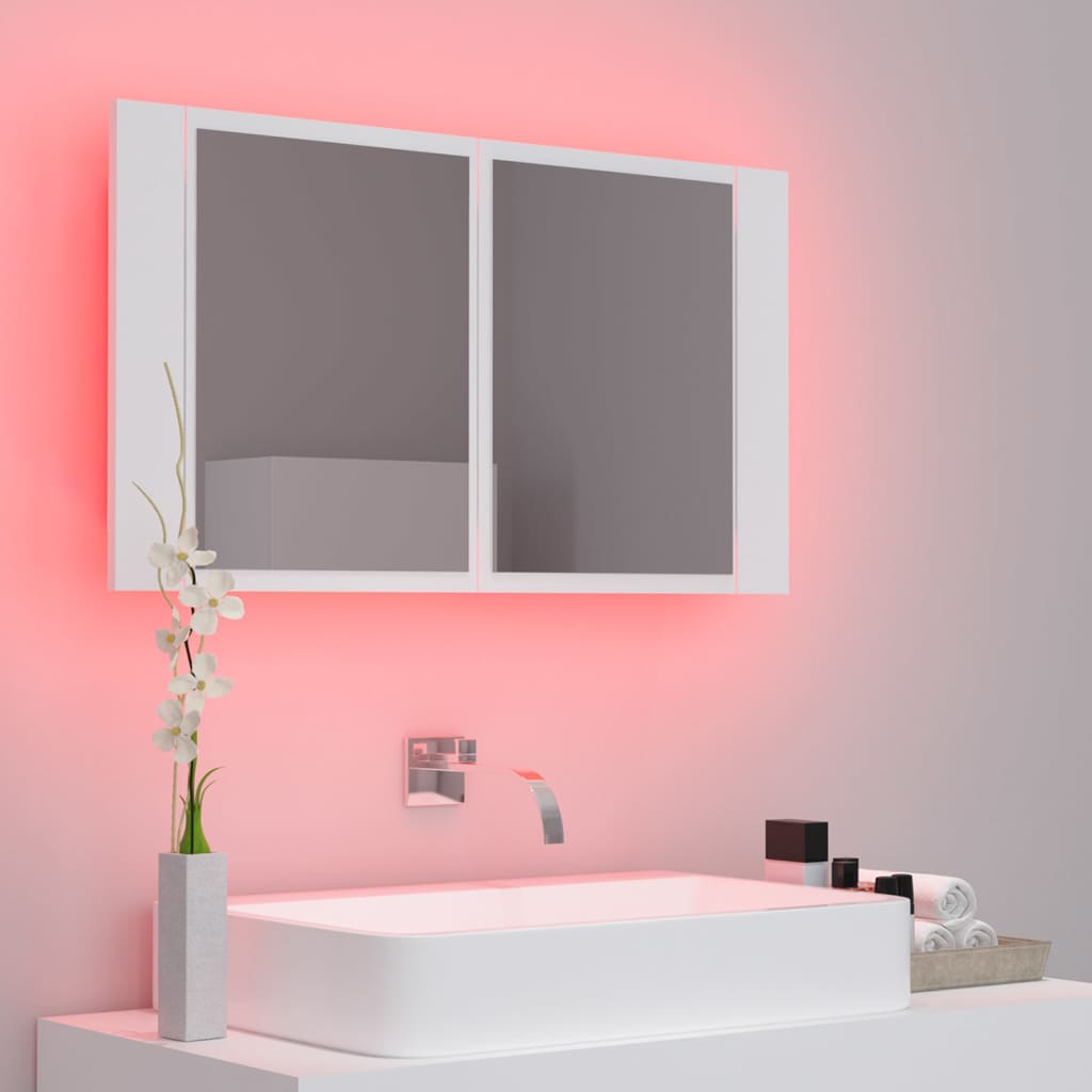 vidaXL Szafka łazienkowa z lustrem i LED, biała, 80x12x45 cm, akryl