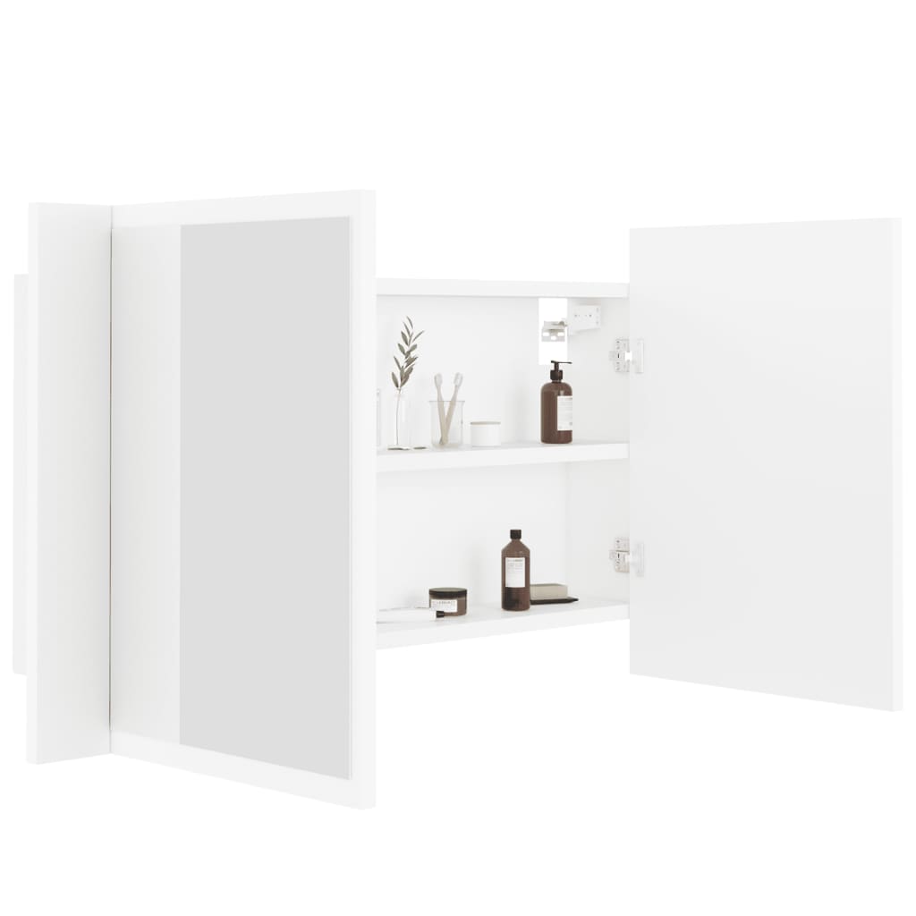 vidaXL Szafka łazienkowa z lustrem i LED, biała, 80x12x45 cm, akryl