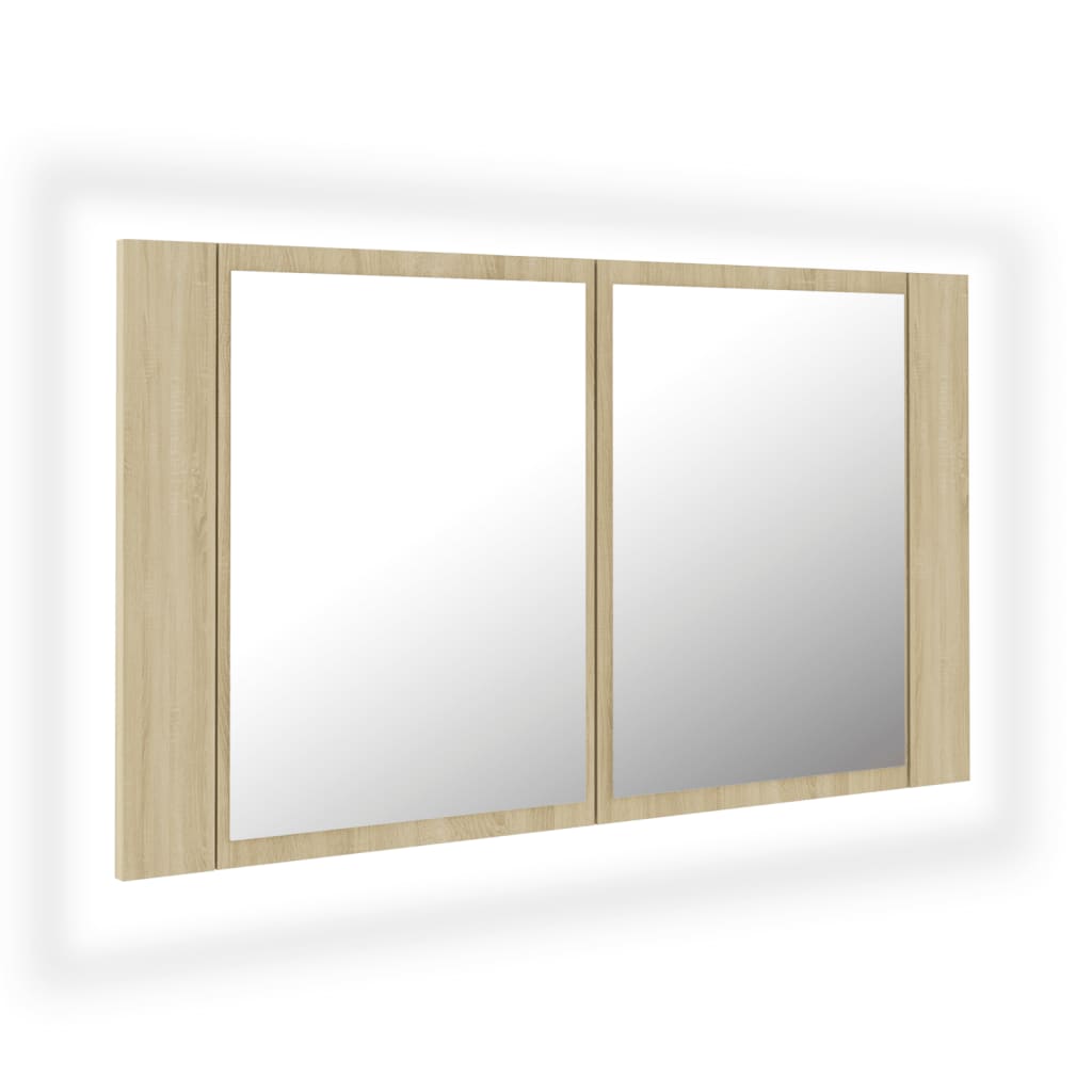 vidaXL Szafka łazienkowa z lustrem i LED, dąb sonoma, 80x12x45, akryl