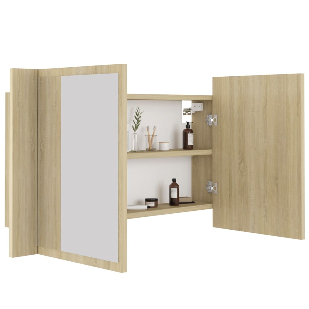 vidaXL Szafka łazienkowa z lustrem i LED, dąb sonoma, 80x12x45, akryl