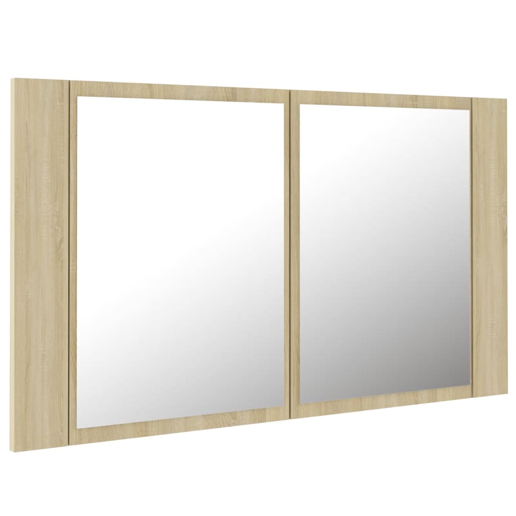 vidaXL Szafka łazienkowa z lustrem i LED, dąb sonoma, 80x12x45, akryl