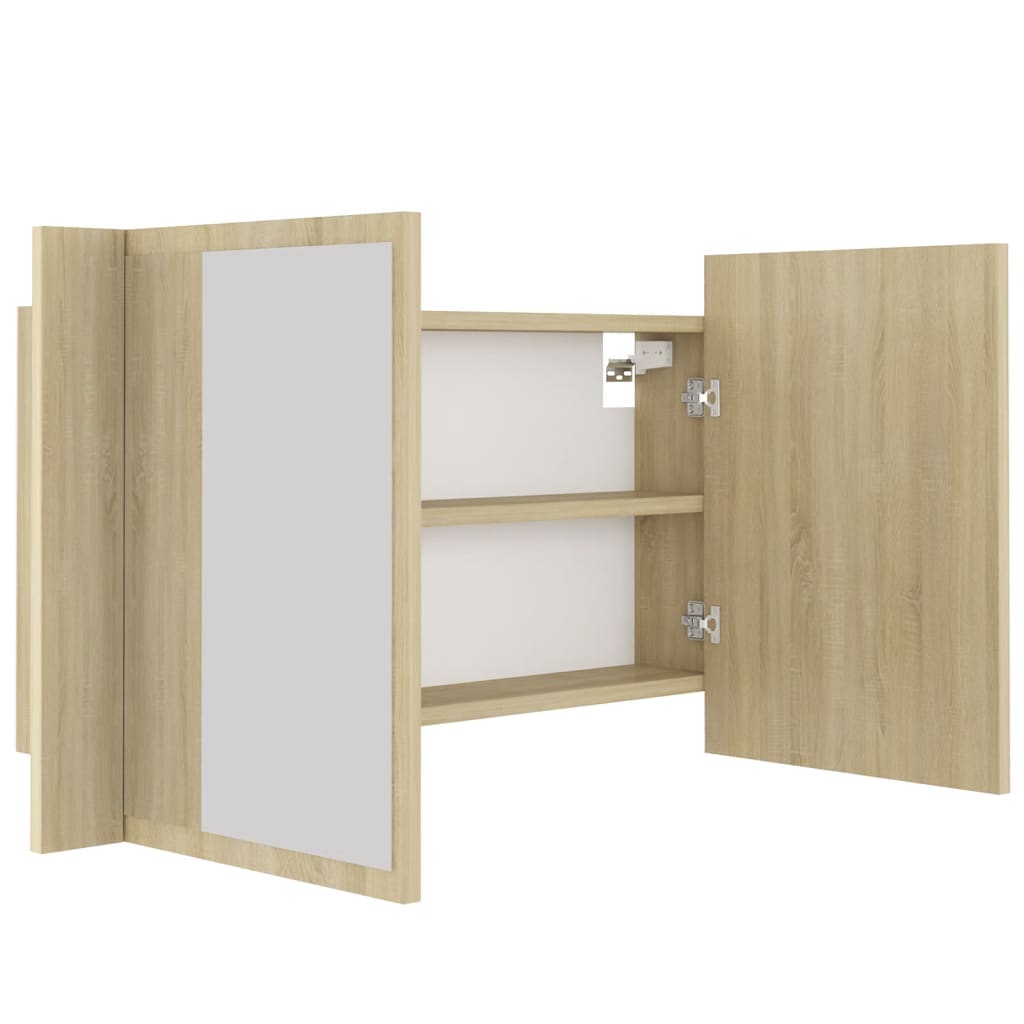 vidaXL Szafka łazienkowa z lustrem i LED, dąb sonoma, 80x12x45, akryl