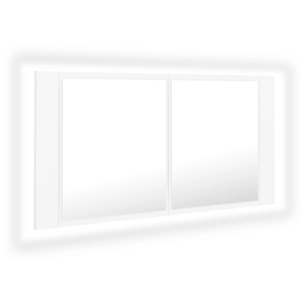 vidaXL Szafka łazienkowa z lustrem i LED, biała, 90x12x45 cm, akryl