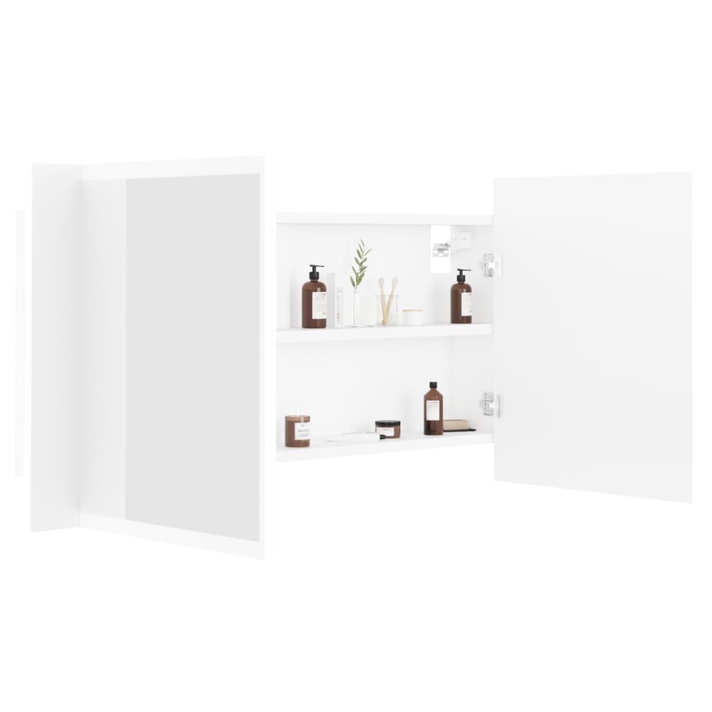 vidaXL Szafka łazienkowa z lustrem i LED, biała, 90x12x45 cm, akryl