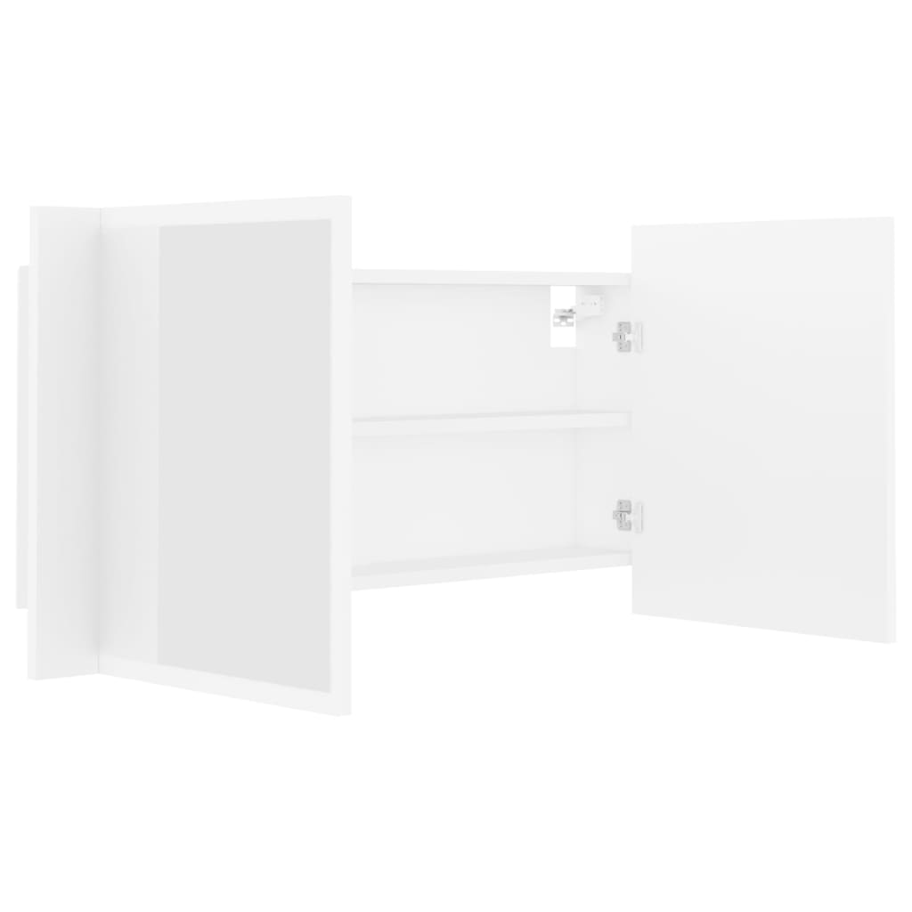 vidaXL Szafka łazienkowa z lustrem i LED, biała, 90x12x45 cm, akryl