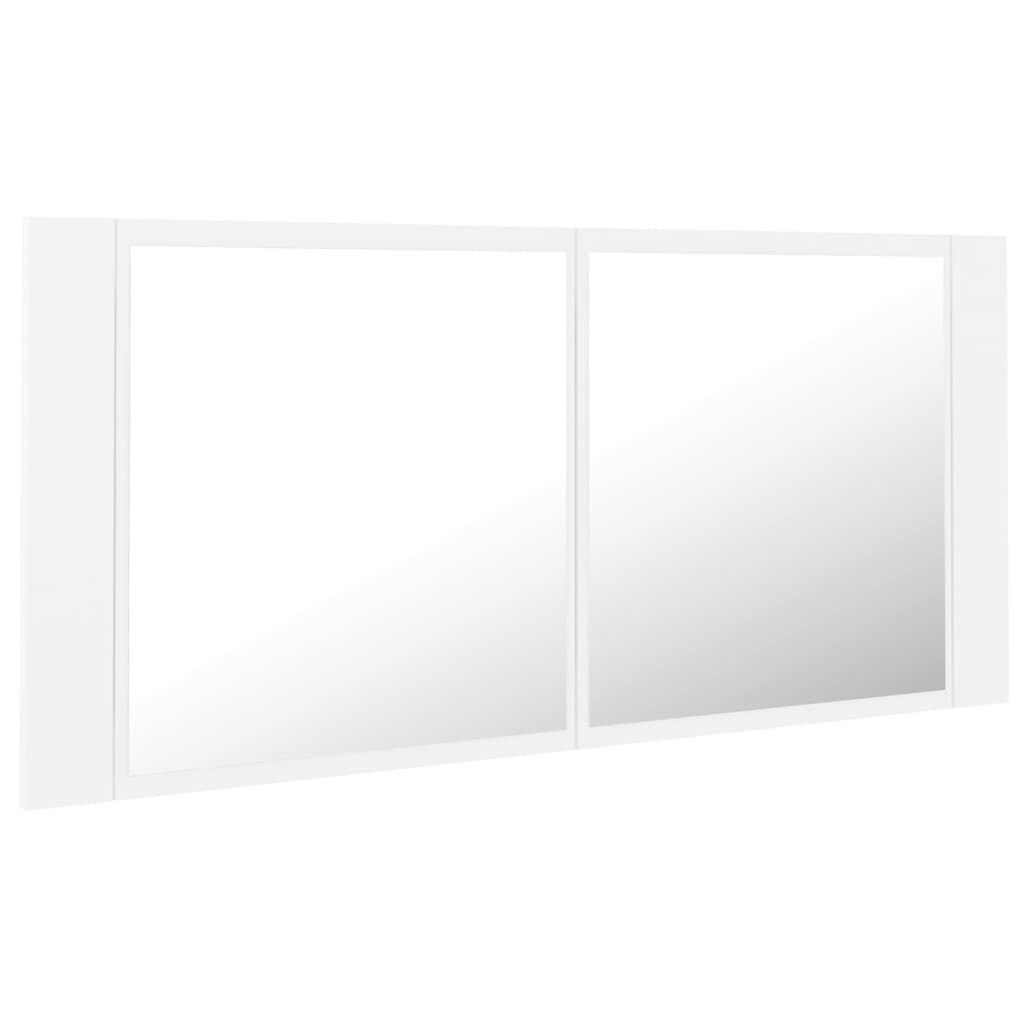 vidaXL Szafka łazienkowa z lustrem i LED, biała, 100x12x45 cm, akryl
