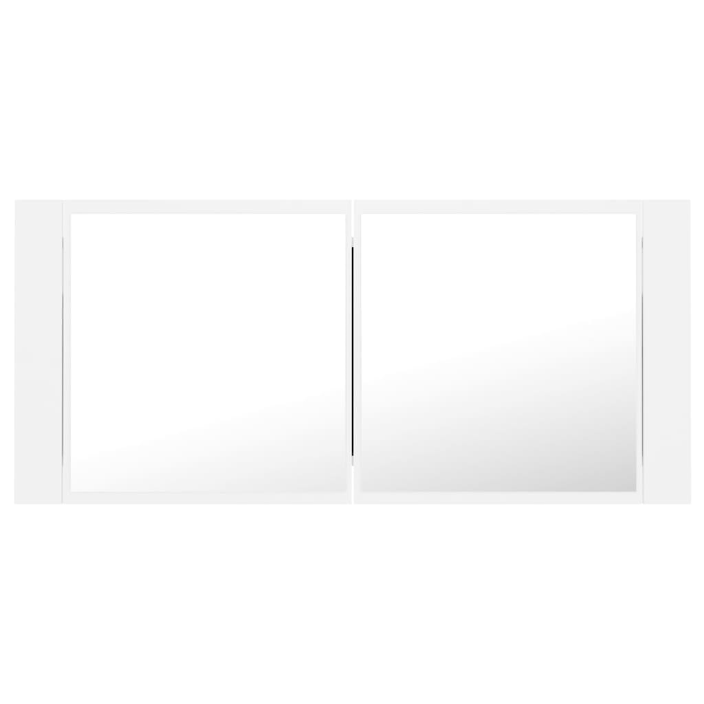 vidaXL Szafka łazienkowa z lustrem i LED, biała, 100x12x45 cm, akryl