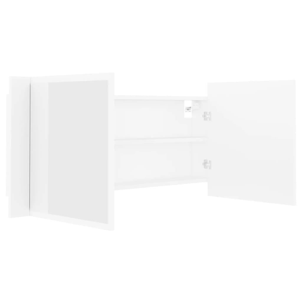 vidaXL Szafka łazienkowa z lustrem i LED, biała, 100x12x45 cm, akryl