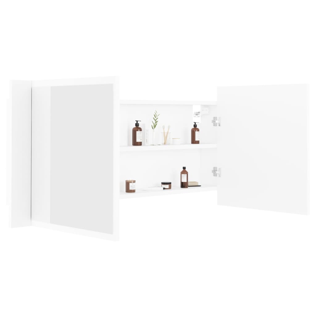 vidaXL Szafka łazienkowa z lustrem i LED, biała, 100x12x45 cm, akryl