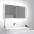 vidaXL Szafka łazienkowa z lustrem i LED, biała, 100x12x45 cm, akryl
