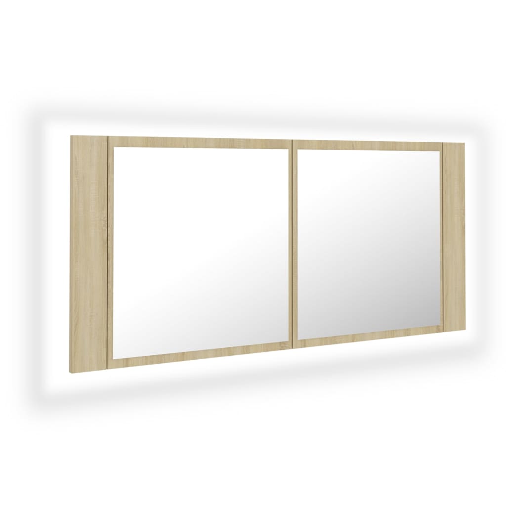 vidaXL Szafka łazienkowa z lustrem i LED, dąb sonoma, 100x12x45, akryl