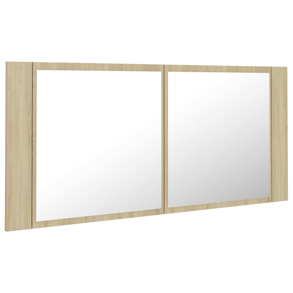 vidaXL Szafka łazienkowa z lustrem i LED, dąb sonoma, 100x12x45, akryl