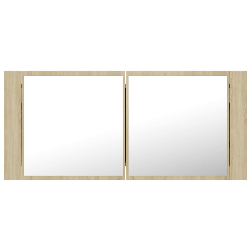 vidaXL Szafka łazienkowa z lustrem i LED, dąb sonoma, 100x12x45, akryl