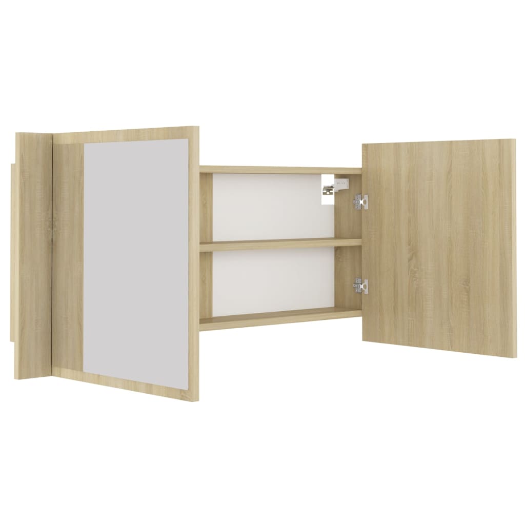 vidaXL Szafka łazienkowa z lustrem i LED, dąb sonoma, 100x12x45, akryl