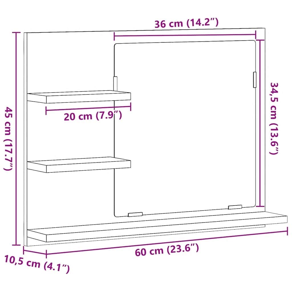 vidaXL Lustro łazienkowe, białe 60x10,5x45 cm, materiał drewnopochodny