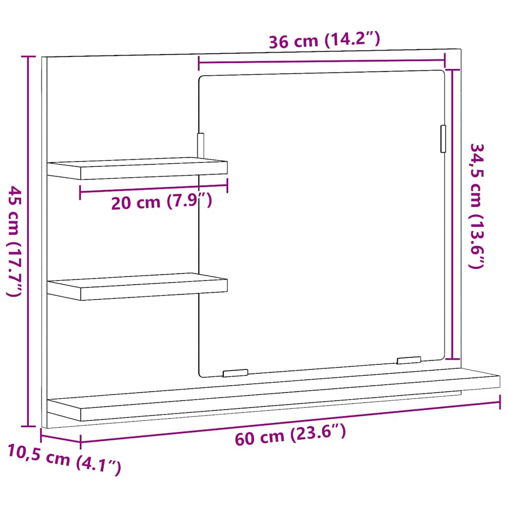 vidaXL Lustro łazienkowe, szarość betonu 60x10,5x45 cm