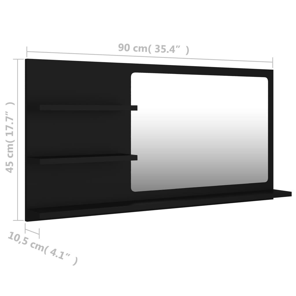vidaXL Lustro łazienkowe, czarne 90x10,5x45 cm materiał drewnopochodny