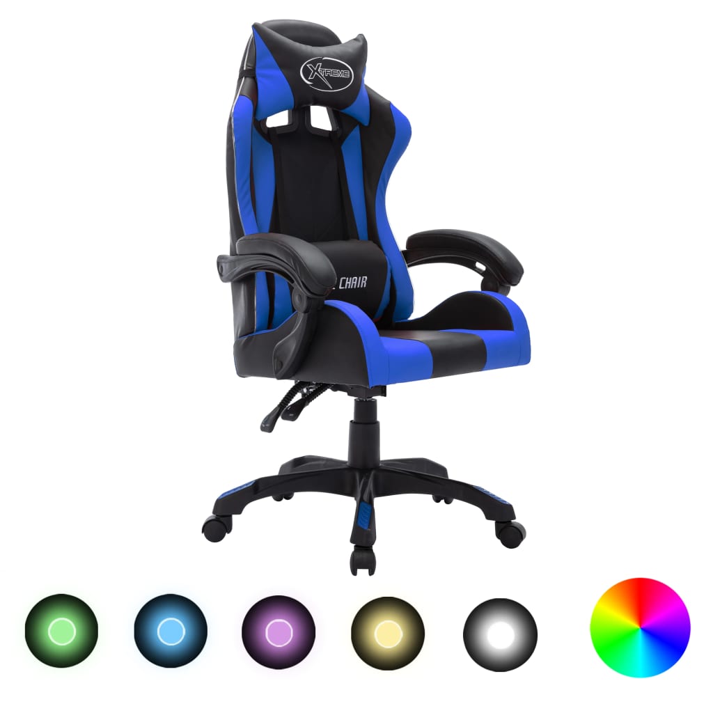 vidaXL Fotel dla gracza z RGB LED, niebiesko-czarny, sztuczna skóra