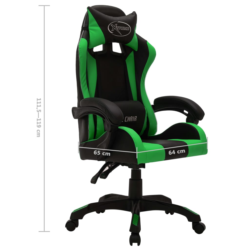 vidaXL Fotel dla gracza z RGB LED, zielono-czarny, sztuczna skóra