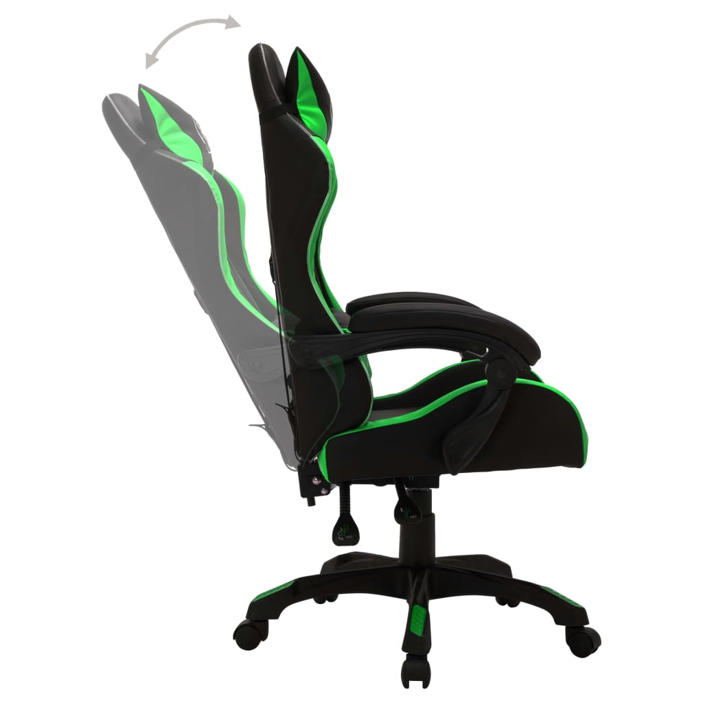 vidaXL Fotel dla gracza z RGB LED, zielono-czarny, sztuczna skóra