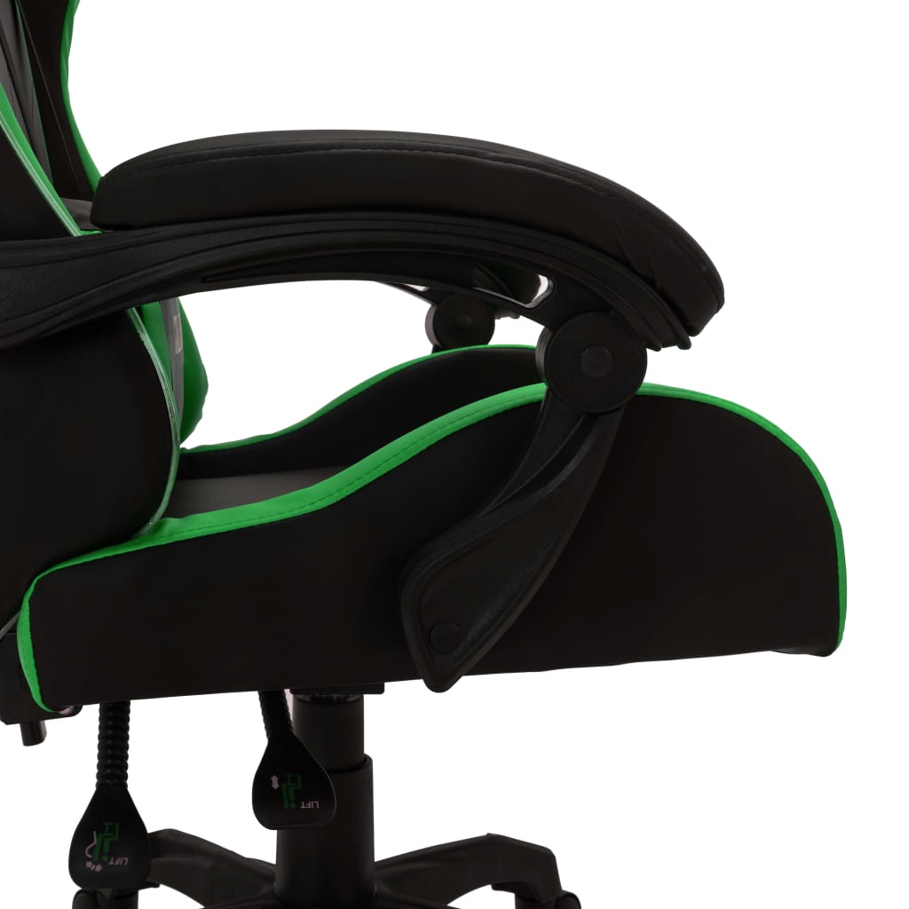vidaXL Fotel dla gracza z RGB LED, zielono-czarny, sztuczna skóra
