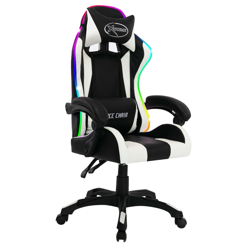 vidaXL Fotel dla gracza z RGB LED, biało-czarny, sztuczna skóra